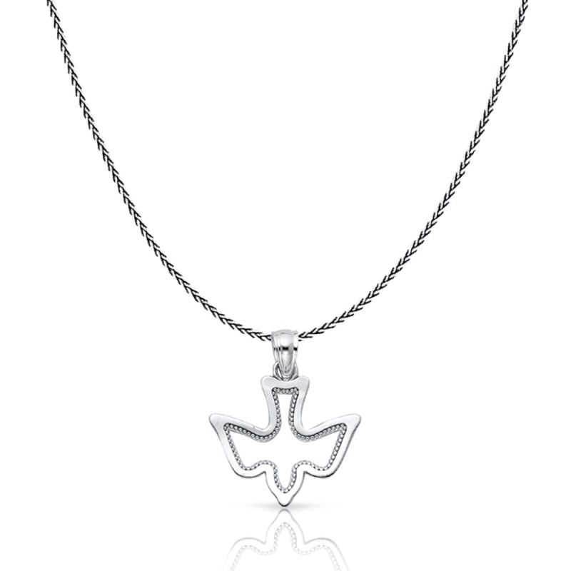 14K Gold Holy Spirit Dove Charm Pendant With 0.9Mm Wheat Chain Necklace