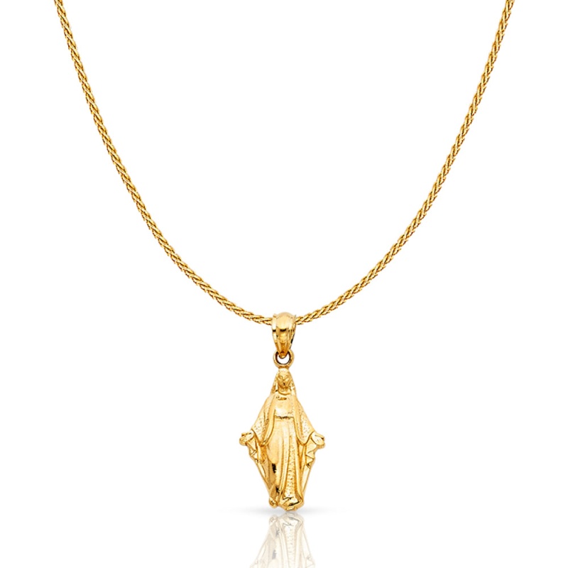 14K Gold Milagrosa Charm Pendant With 0.9Mm Wheat Chain Necklace