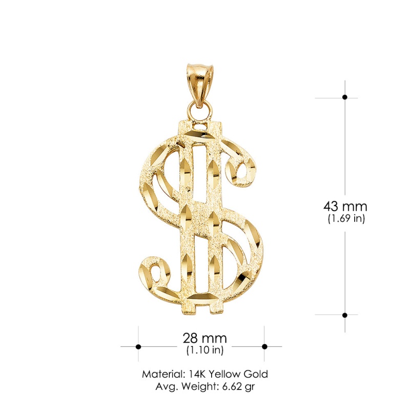 14K Gold Dollar Sign Charm Pendant With 1.2Mm Box Chain Necklace - 16