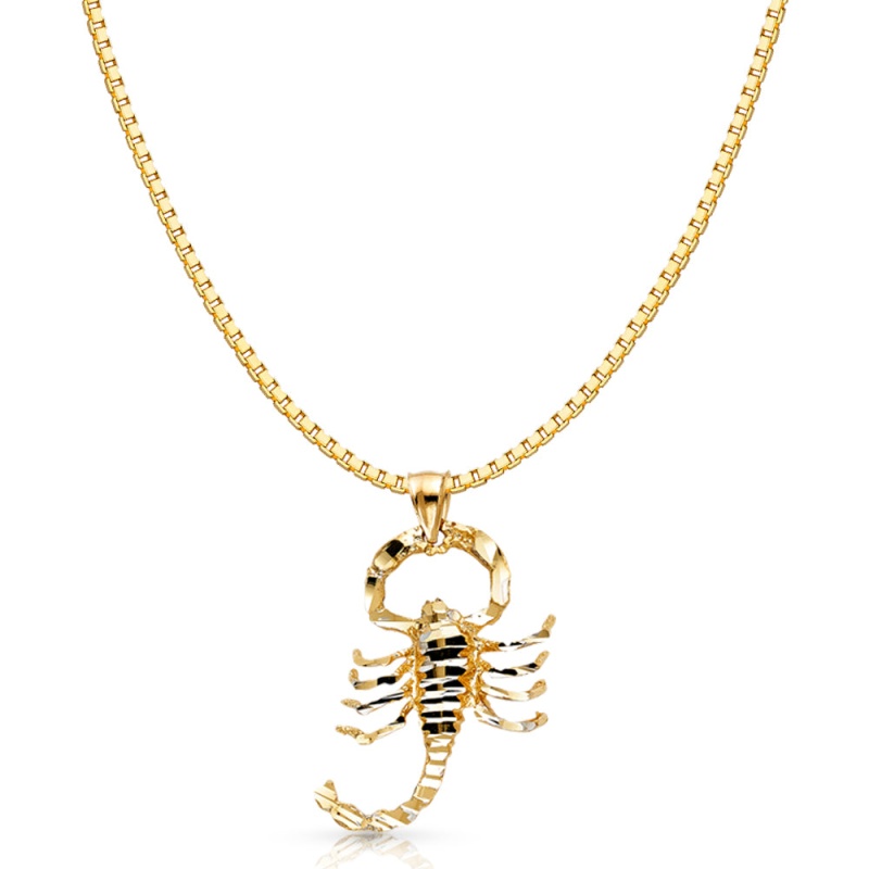 14K Gold Scorpion Charm Pendant With 1.2Mm Box Chain Necklace