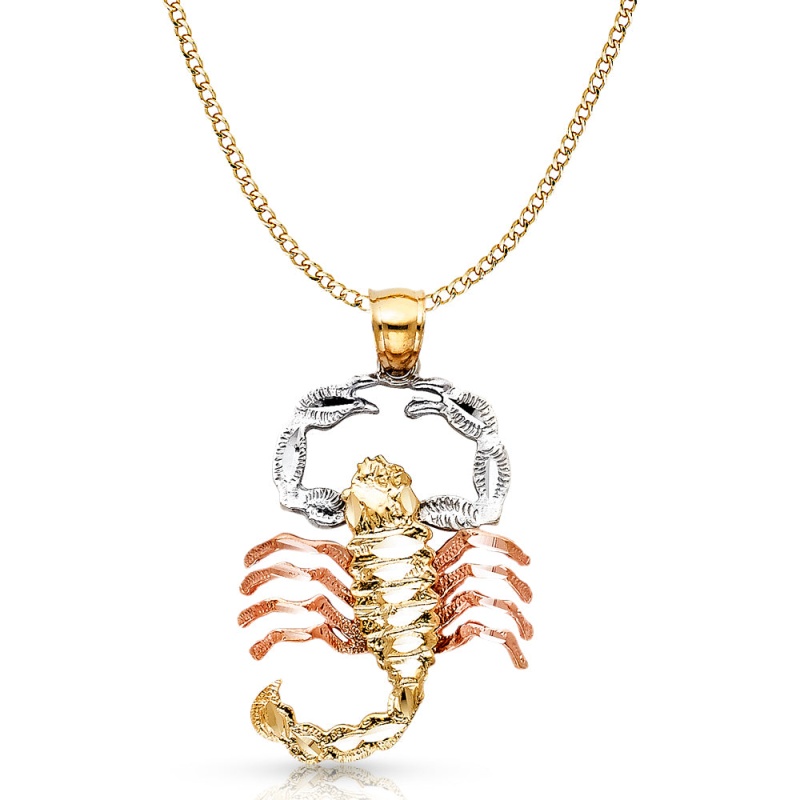 14K Gold Scorpion Charm Pendant With 4.2Mm Hollow Cuban Chain Necklace