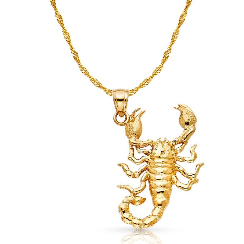 14K Gold Scorpion Charm Pendant With 1.8Mm Singapore Chain Necklace