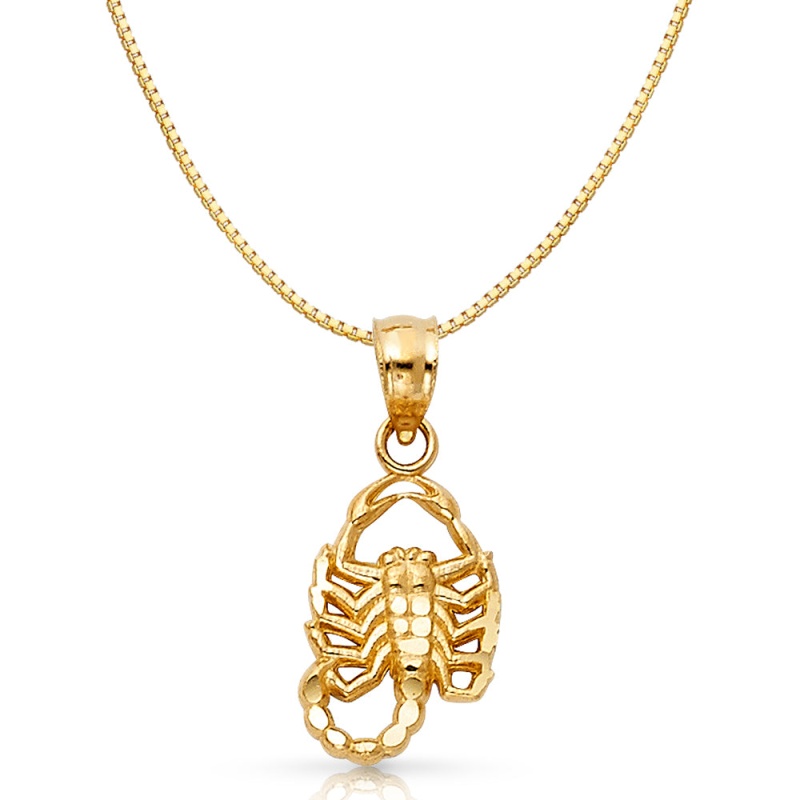 14K Gold Scorpion Charm Pendant With 0.8Mm Box Chain Necklace