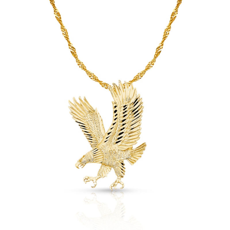 14K Gold Eagle Charm Pendant With 1.8Mm Singapore Chain Necklace