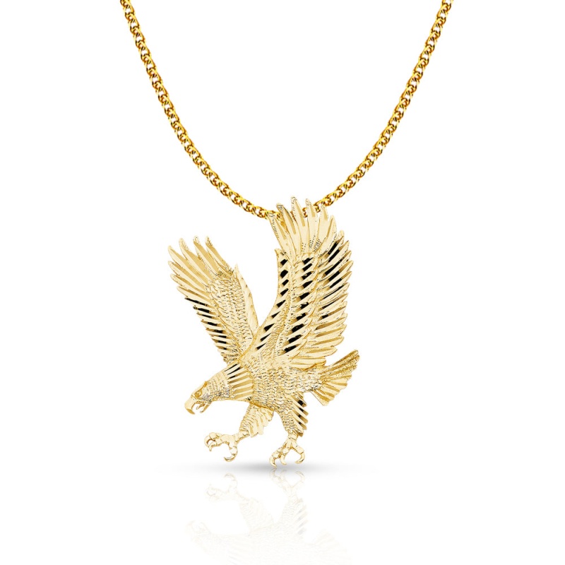 14K Gold Eagle Charm Pendant With 2Mm Flat Open Wheat Chain Necklace