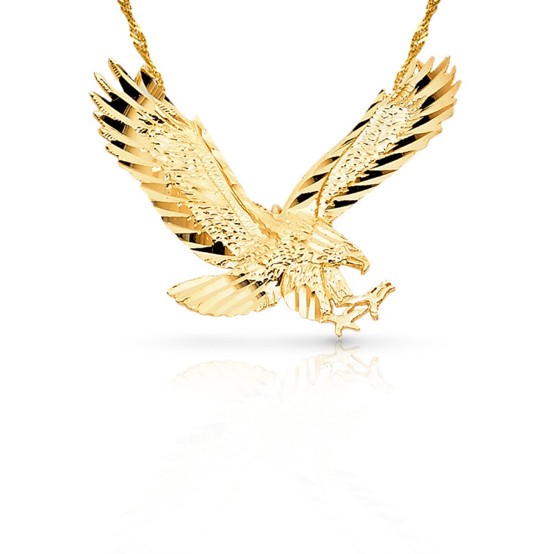 14K Gold Eagle Charm Pendant With 1.8Mm Singapore Chain Necklace