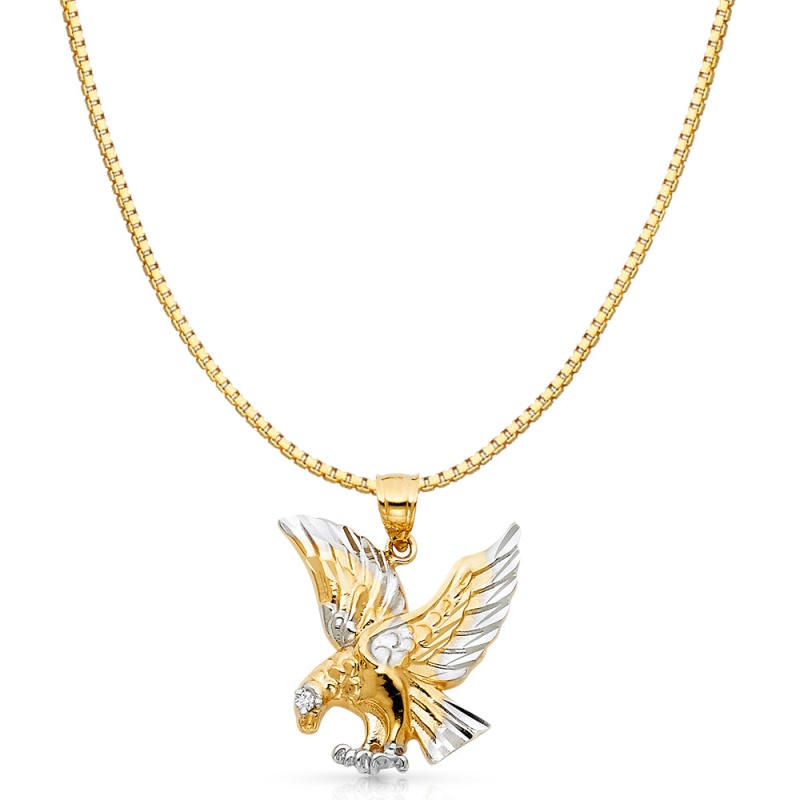 14K Gold Eagle Charm Pendant With 1.2Mm Box Chain Necklace