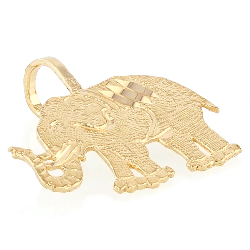 14K Gold Elephant Charm Pendant With 1.2Mm Singapore Chain Necklace