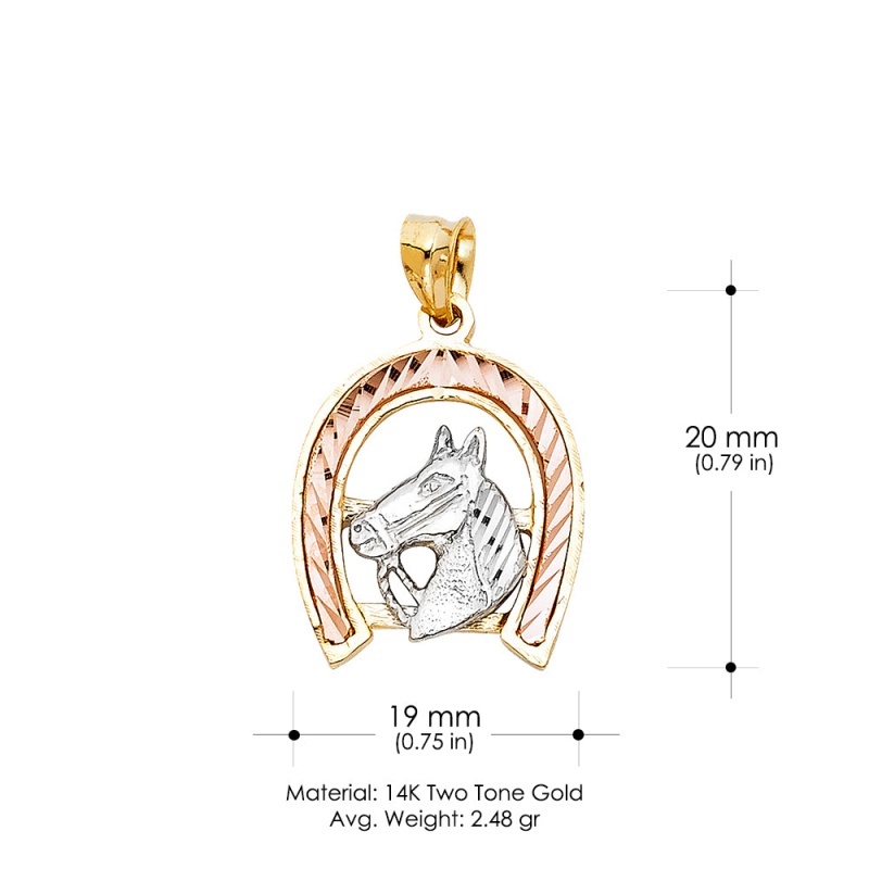 14K Gold Lucky Horseshoe Charm Pendant With 0.8Mm Box Chain Necklace