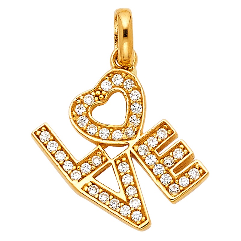 14K Gold Cz Love Charm Pendant
