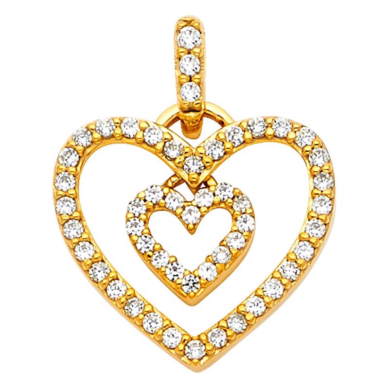 14K Gold Cz Heart Charm Pendant