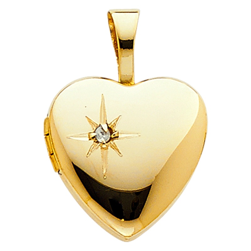 14K Gold Heart Locket Charm Pendant