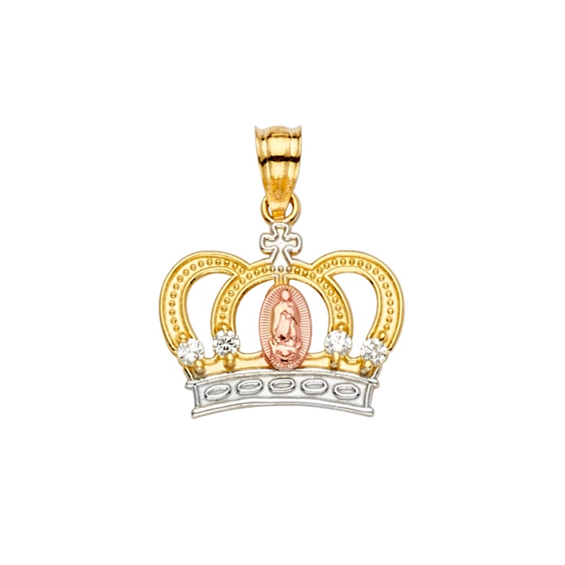 14K Gold Guadalupe Crown Cz Charm Pendant