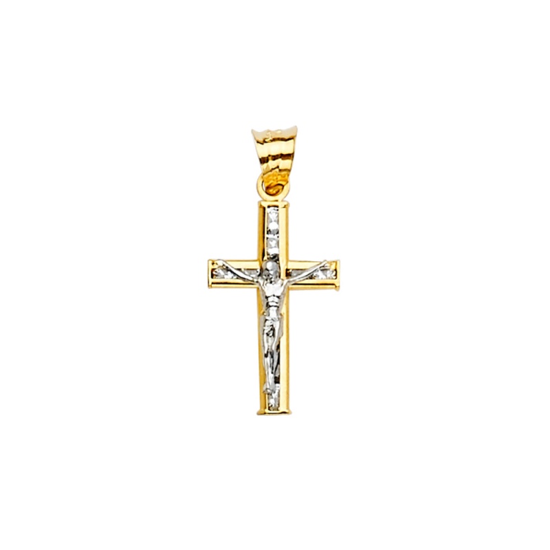 14K Gold Cz Crucifix Cross Religious Pendant