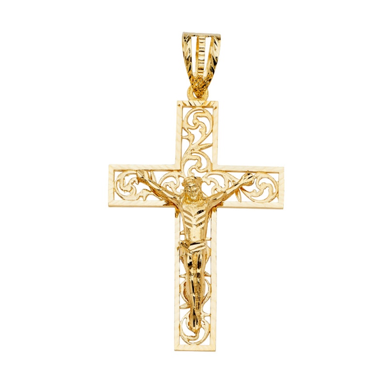 14K Gold Crucifix Cross Religious Pendant