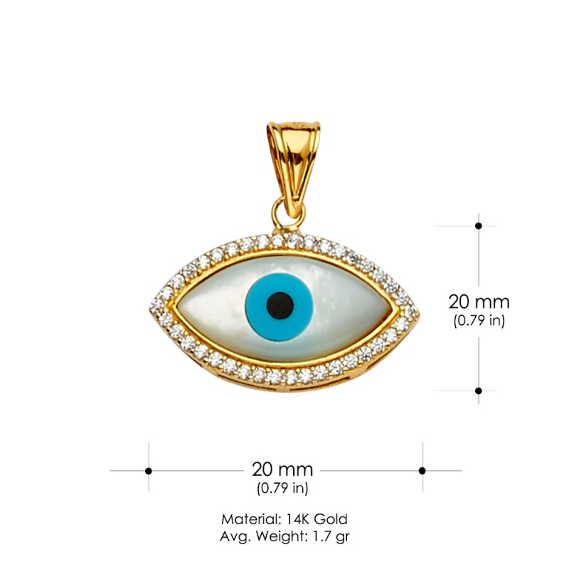 14K Gold Cz Evil Eye Pendant Charm Pendant