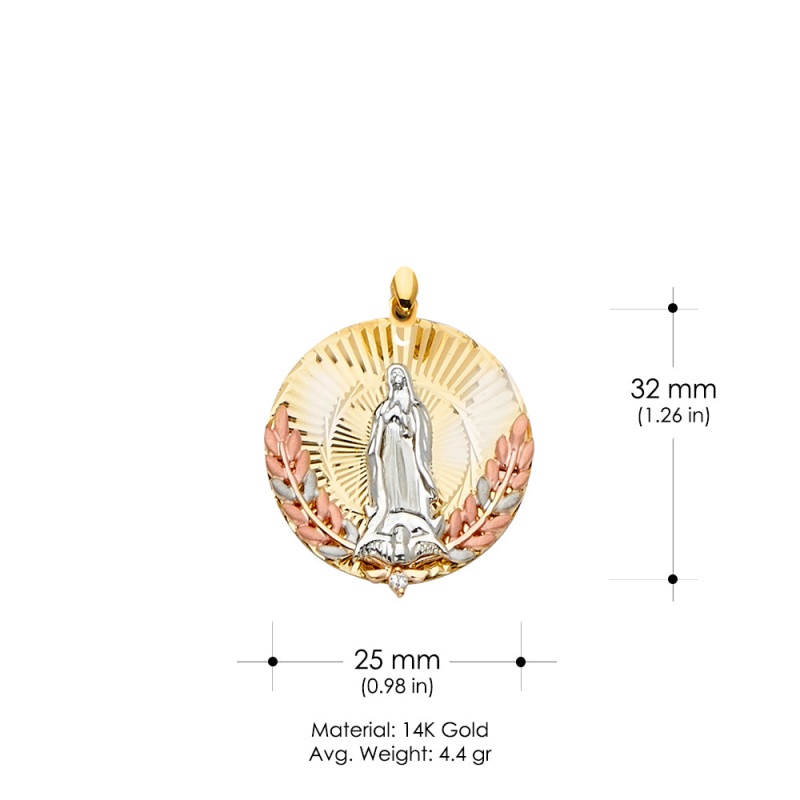 14K Gold Cz Guadalupe Medal Religious Pendant