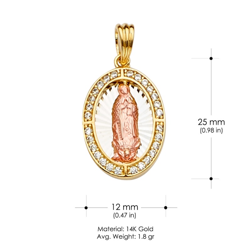 14K Gold Cz Guadalupe Medal Religious Pendant