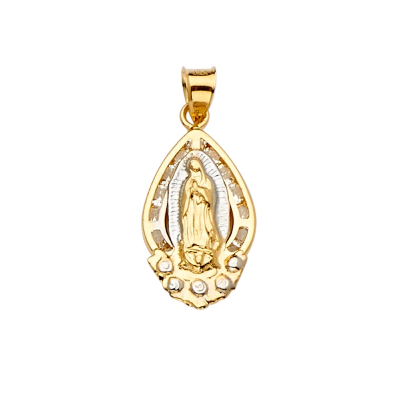 14K Gold Cz Guadalupe Medal Religious Pendant