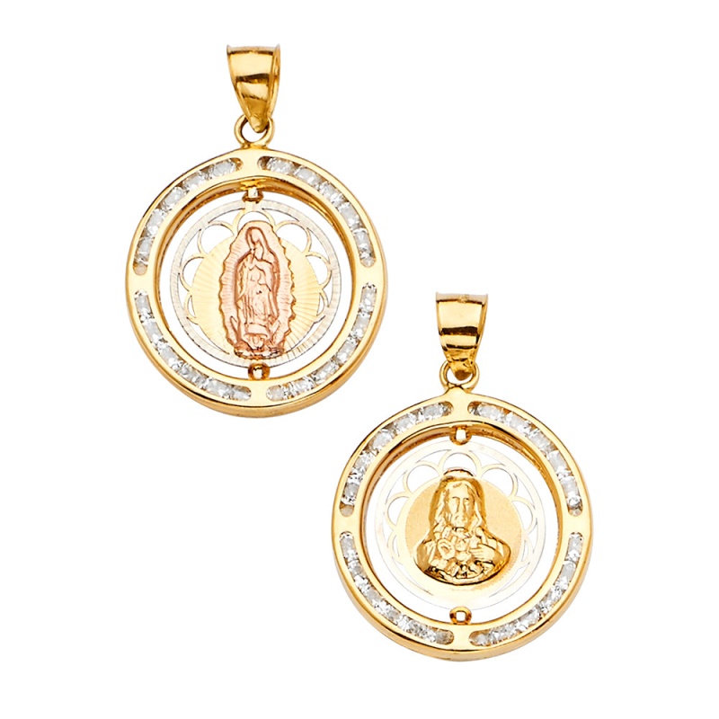 14K Gold Spinning Medal Religious Pendant