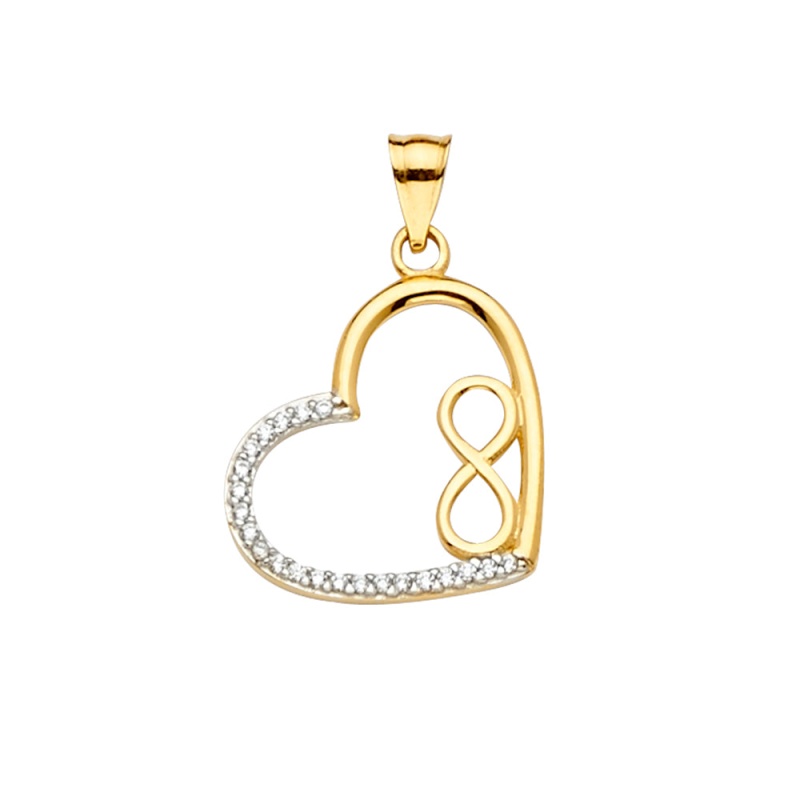 14K Gold Cz Heart Infinity Charm Pendant