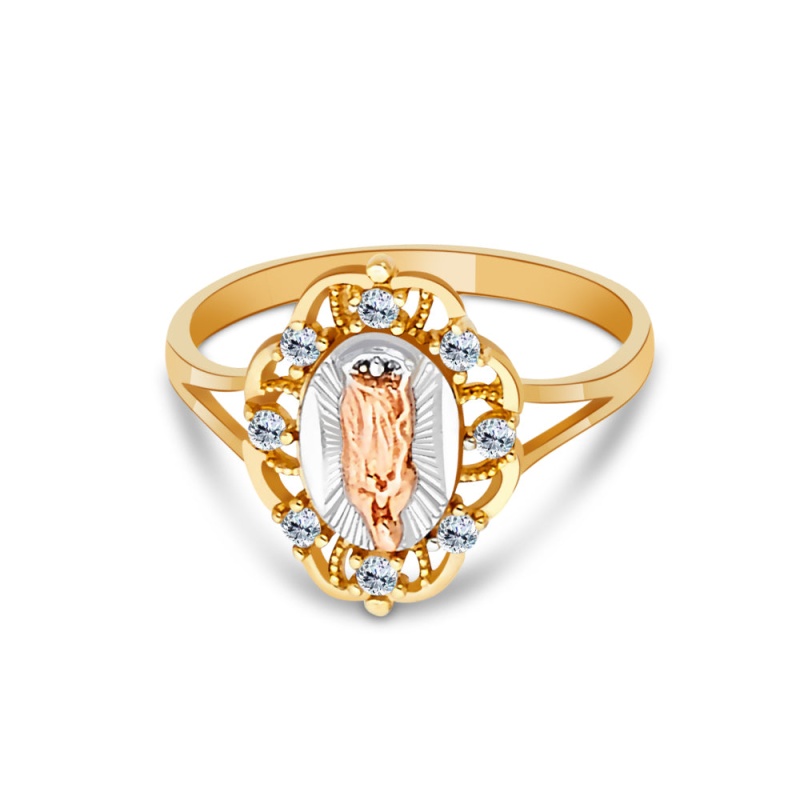 14K Solid Gold Cz Religious Ring