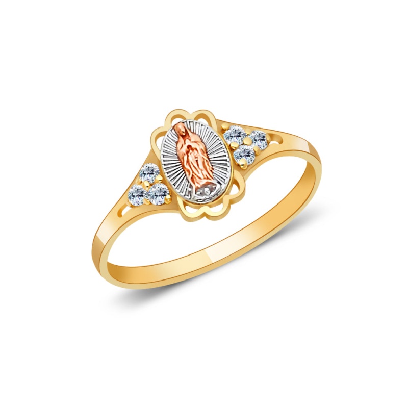 14K Solid Gold Cz Religious Ring