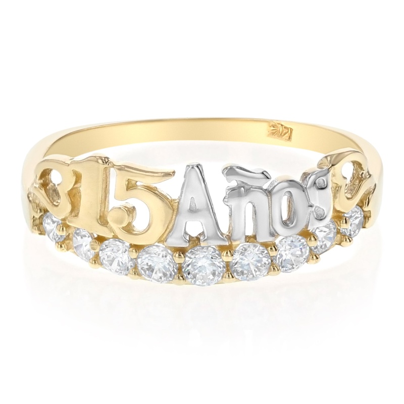 14K Solid Gold 15 Years Birthday Cz Quinceanera Ring