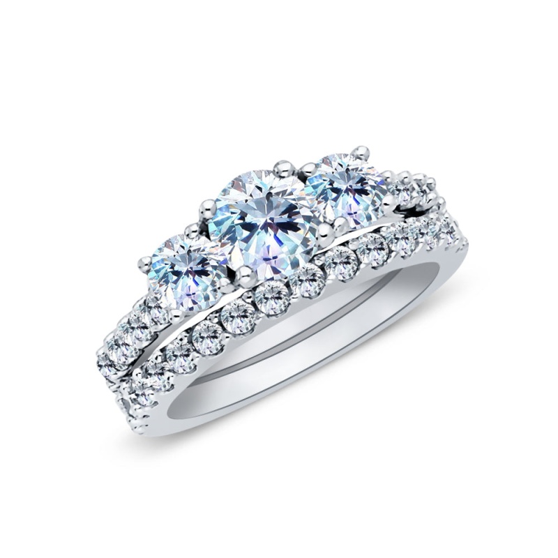 14K Solid White Gold 0.75 Ct. 3 Round Cut Cz Wedding Engagement Ring