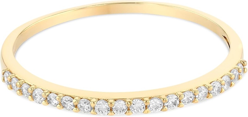Ioka - 14K Solid Yellow Gold 1.5Mm Cz Women's Stackable Half Eternity Wedding Anniversary Ring Banc