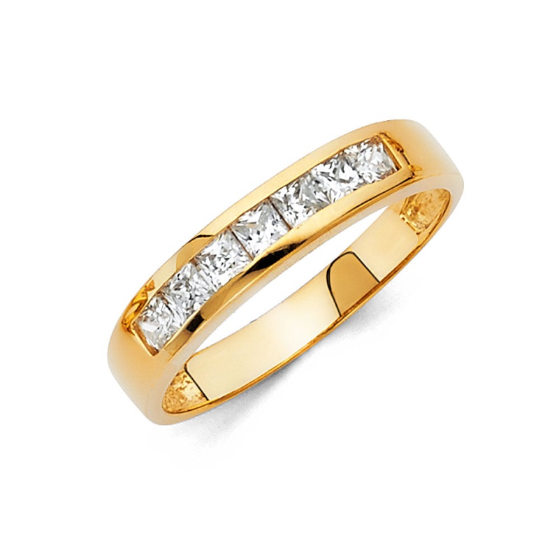 14K Solid Gold Princess Cut Cz 4Mm Engagement Wedding Band Ring