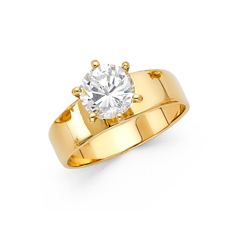 14K Solid Gold Round Cut Cz Solitaire Women's Engagement Wedding Ring