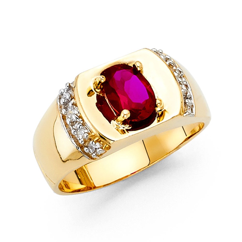 14K Solid Gold Oval Cut Cz Birthstone Men's Ring