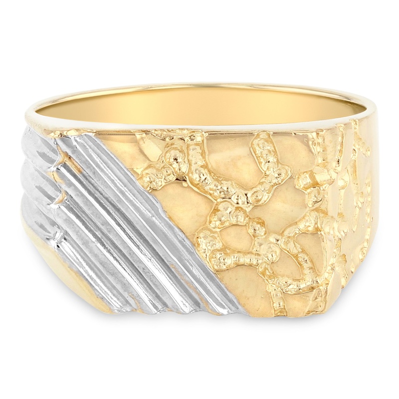 14K Solid Gold 12Mm Nugget Men's Ring