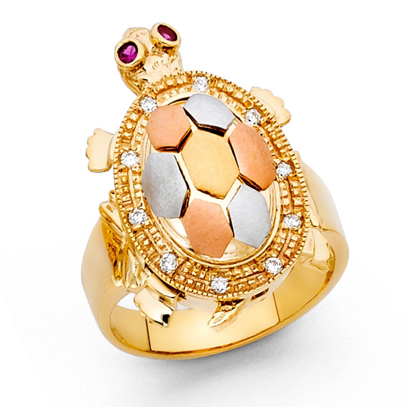 14K Solid Gold Fancy Lucky Turtle Ring