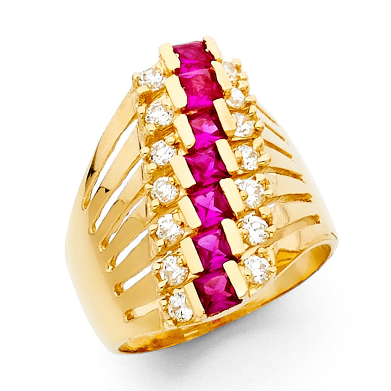 14K Solid Gold Princess Cut Birthstone Cz Semanario Ring