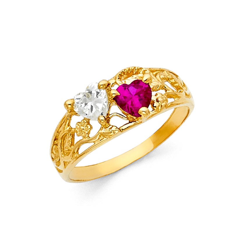 14K Solid Gold Cz Dual Stone Mothers Ring