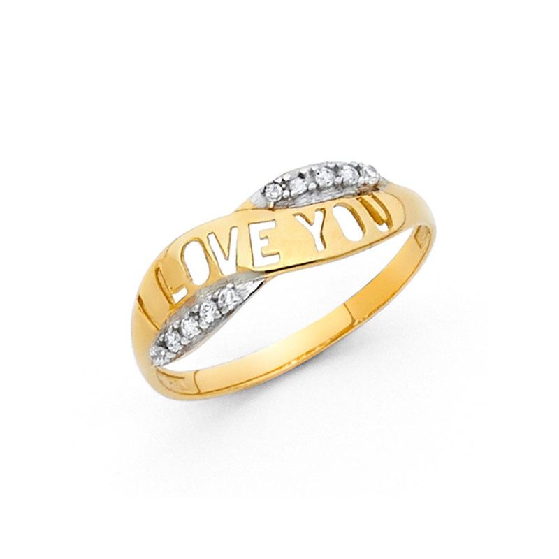 14K Solid Gold Cz I Love You Ring