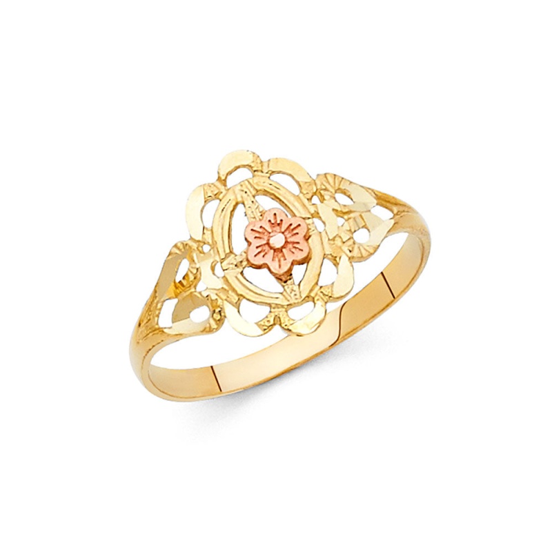 14K Solid Gold Fancy Flower Ring