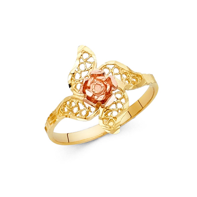 14K Solid Gold Fancy Star Flower Ring