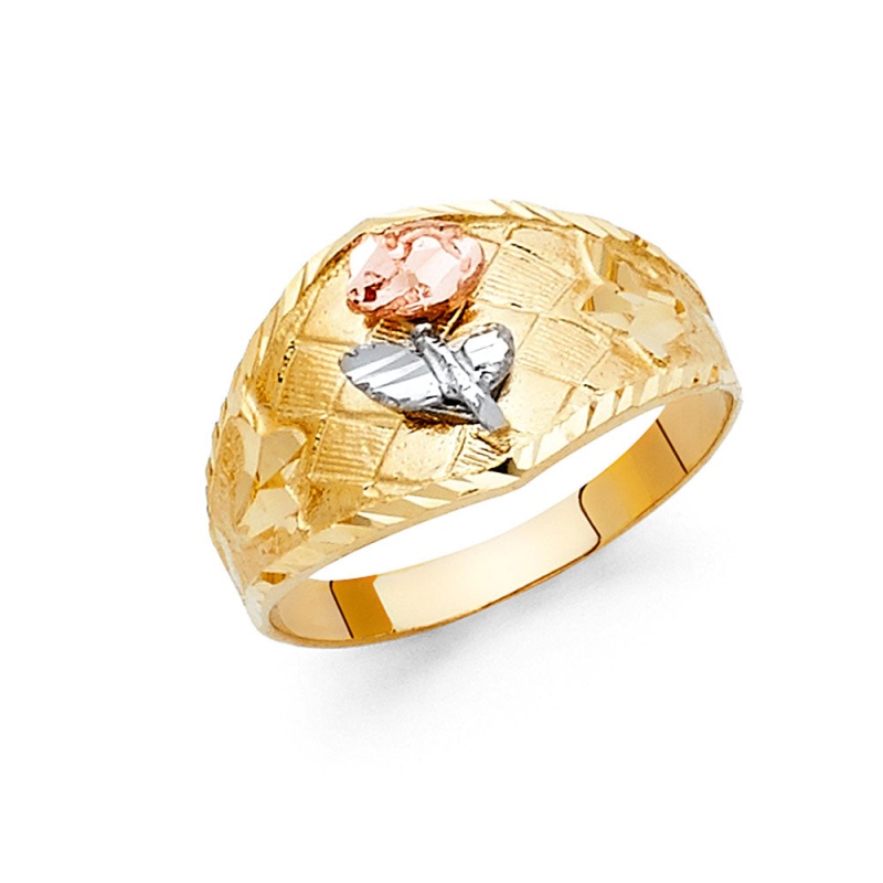 14K Solid Gold Fancy Flower Ring