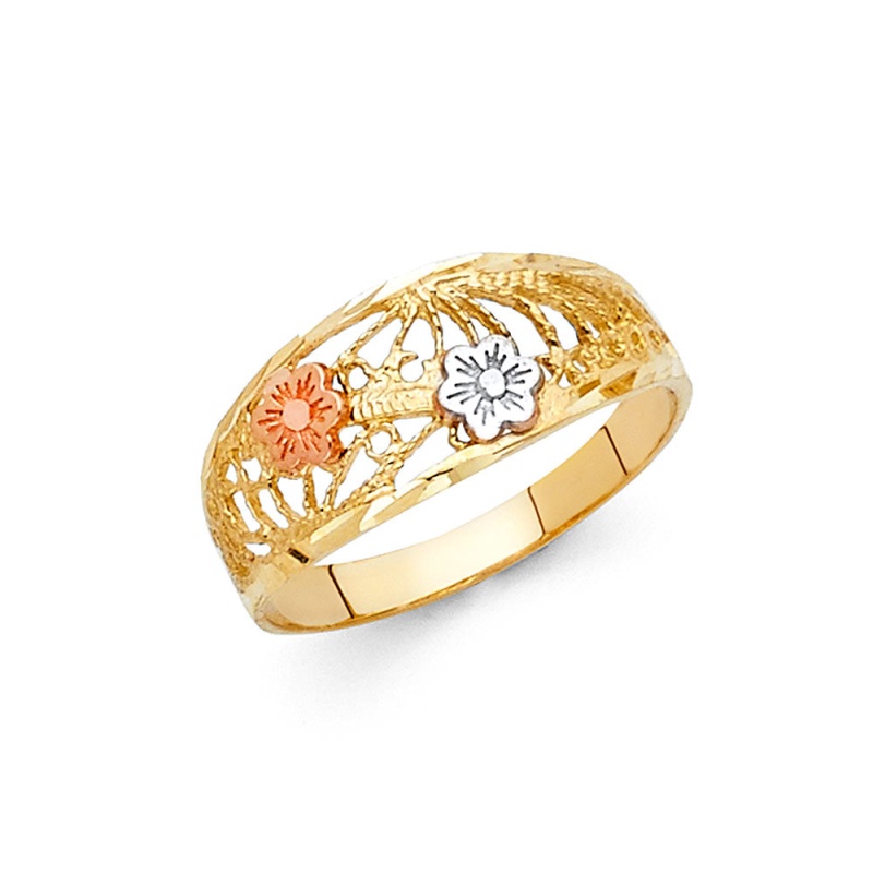 14K Solid Gold Fancy Flower Ring