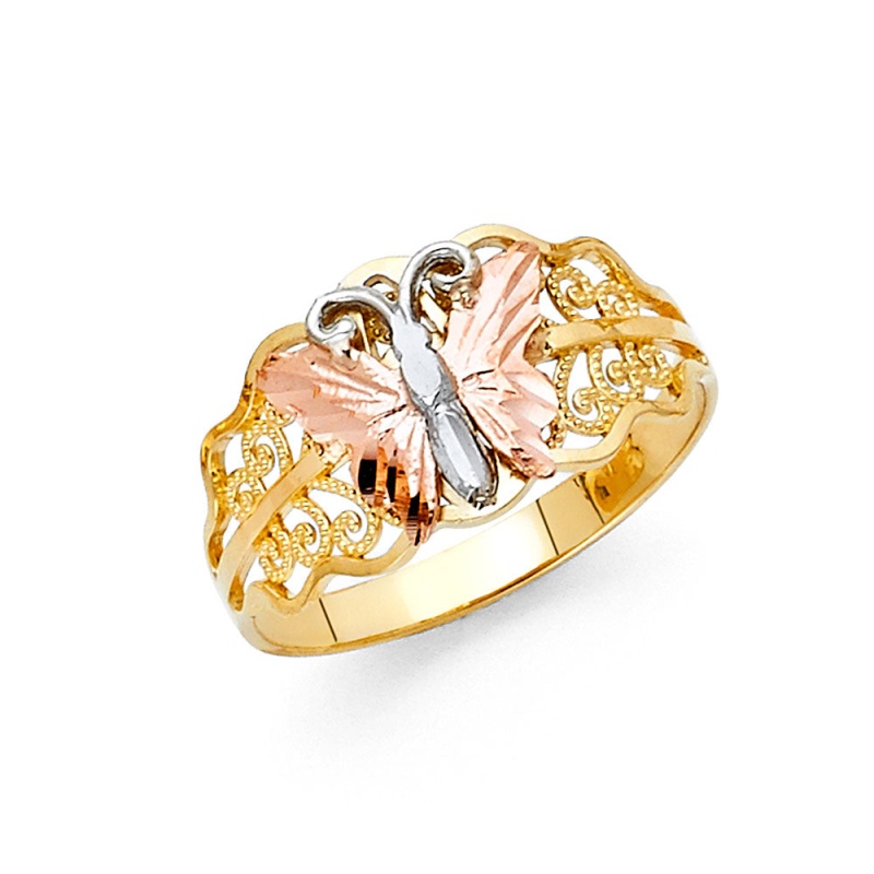 14K Solid Gold Fancy Vintage Butterfly Ring