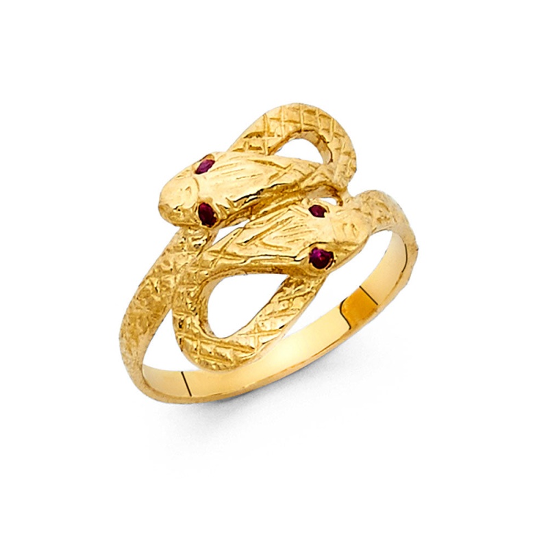 14K Solid Gold Fancy Dual Headed Snake Ring