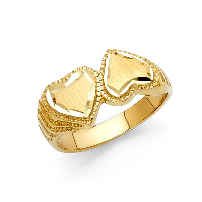 14K Solid Gold Fancy Dual Heart Ring