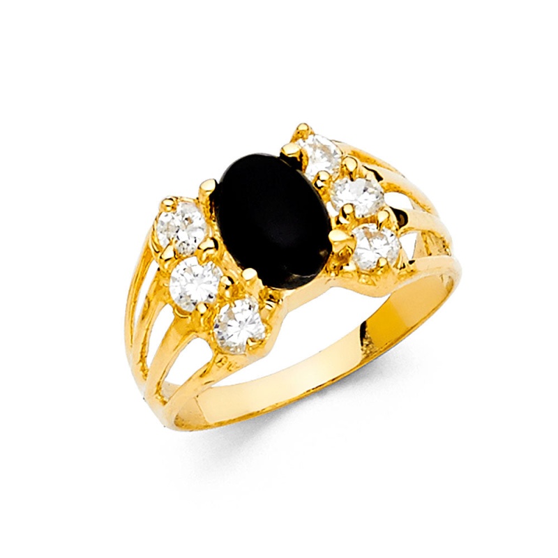 14K Solid Gold Black Cz Fancy Ring