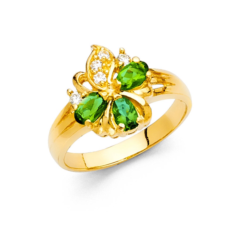 14K Solid Gold Green Cz Fancy Ring