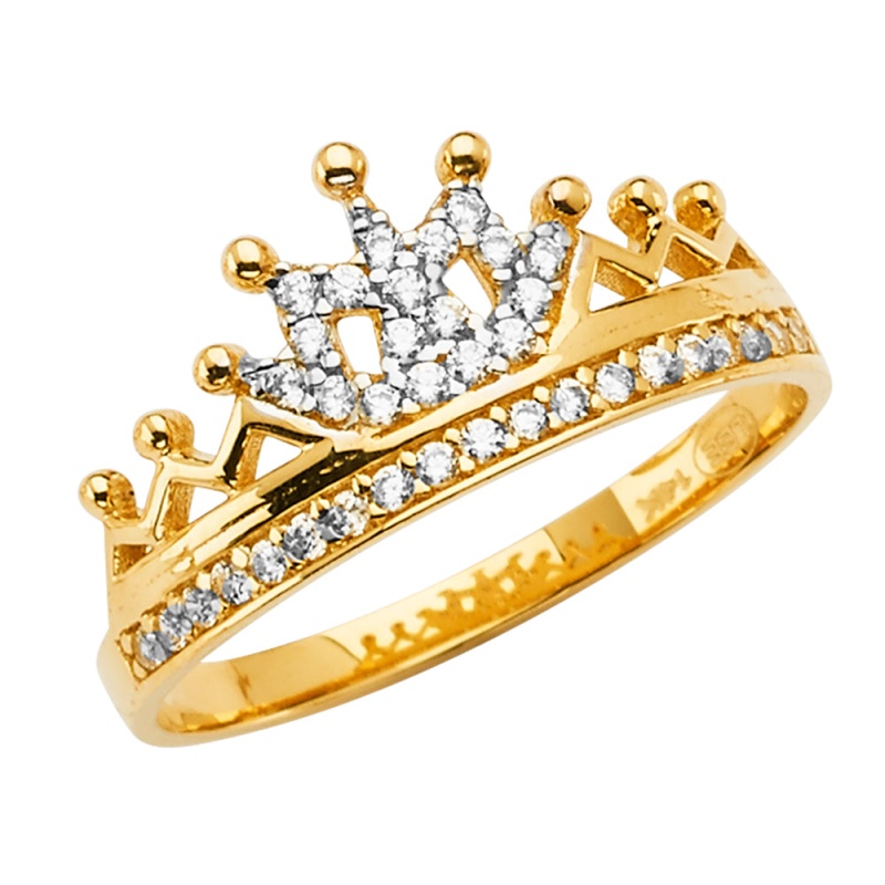 14K Solid Gold Princess Crown Or Tiara Ring For Girls