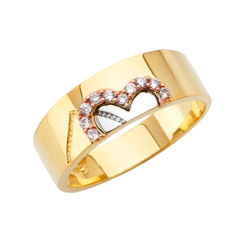 14K Solid Gold Cz Traditional Men's Wedding Band Ring