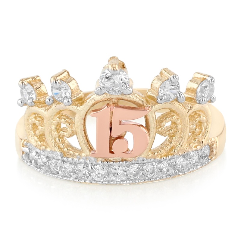 14K Solid Gold Quinceaneraâ Cz Princess Crown Or Tiara Ring
